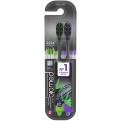 Зубная щетка "BIOMED" black с древесным углем средняя 2 шт.(8)