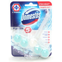 Чистящее средство "ДОМЕСТОС" подвеска для унитаза power 5 кристальная чистота с хлором 55 гр.(9)