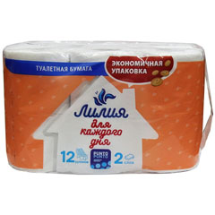 Бумага туалетная "ЛИЛИЯ" белая 2-х слойная 12 шт.(8)