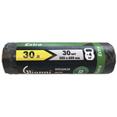 Мешки для мусора "GLIONNI ECONOM EXTRA" ролик черные 6 мкр. 30 литров 30 шт.(100)