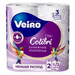 Полотенце "VEIRO ELITE COLIBRI" бумажное 3-х слойное белое 2 шт.(10)