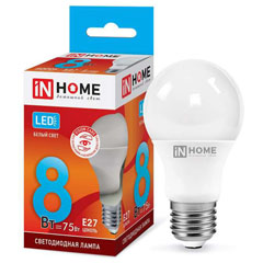 Лампа светодиодная "IN HOME" LED-A60-VC 8 Вт 230В E27 4000К (холодный свет) 760Лм 1 шт.(1)