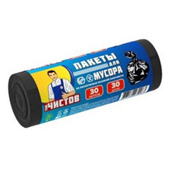 Мешки для мусора "ТОВ.ЧИСТОВ" ПНД рулон черный 5 мкр 30 литров 30 шт.(50)