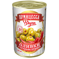 Оливки "ПРИНЦЕССА ВКУСА" с перцем ж/б (ключ) 300 мл.(12)
