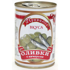 Оливки "ПРИНЦЕССА ВКУСА" с анчоусом ж/б (ключ) 300 мл.(12)