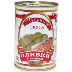 Оливки "ПРИНЦЕССА ВКУСА" с лососем ж/б (ключ) 300 мл.(12)