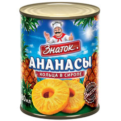 Ананасы "ЗНАТОК" кольца в сиропе ж/б 580 мл.(24)