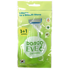 Бритвенный станок "DORCO EVE" 6 одноразовый женский 6 лезвий плавающая головка увлажняющая полоса 3+1 шт.(12)