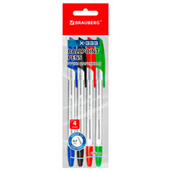 Ручка шариковая "BRAUBERG" набор ассорти 4 шт.(24)