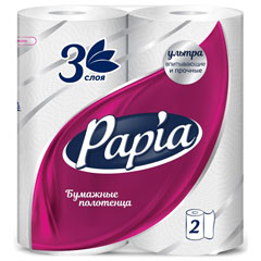 Полотенце бумажное "PAPIA" 3-х слойная белое 2 шт.(14)