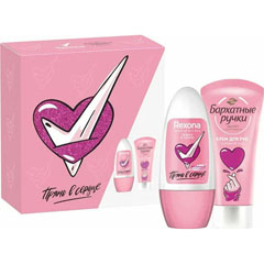 Набор подарочный "REXONA" Прямо в сердце женский (дезодорант ролик 50 мл.+крем для рук 45 мл.) 1 шт.(6)