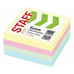 Бумага для заметок "STAFF" самоклеящийся блок (стикеры) 76*76мм 400 л.(12)