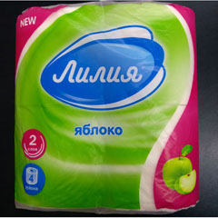 Бумага туалетная "ЛИЛИЯ" яблоко 2-х слойная 4 шт.(12)