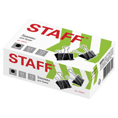 Зажим для бумаг "STAFF EVERYDAY" черные 51мм 12 шт на 230 л.(1)