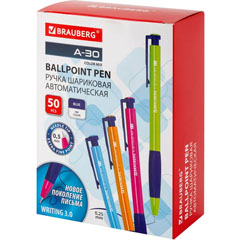 Ручка шариковая "BRAUBERG COLOR MIX A-30" автомат корпус ассорти узел 0,5 мм линия 0,25 мм синяя 1 шт.(50)