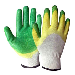 Перчатки ХБ обливные с двойным покрытием желто-зеленые 13 кл 1 пара /в запайке 10 пар./.(100)