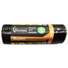 Мешки для мусора "GLIONNI SUPER" ролик черные 9 мкр (до 8 кг) 30 л 20 шт.(150)