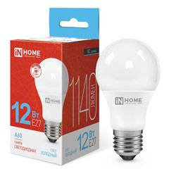 Лампа светодиодная "IN HOME" LED-А60-VC 12Вт Е27 6500К (дневной синий свет) 1 шт.(10)