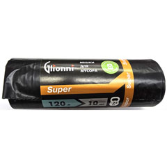 Мешки для мусора "GLIONNI SUPER" ролик черные 22 мкр (до 25 кг) 120 л 10 шт.(25)