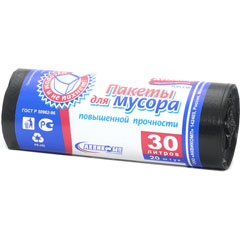 Мешки для мусора "АВИКОМП" повышенной прочности черные ролик 30 литров 20 шт.(50)