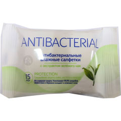 Салфетки влажные "СВ" антибактериальные с экстрактом зеленого чая 15 шт.(120)